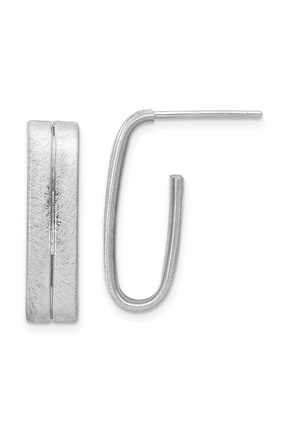 Sterling Silver Rhodium-Plated Brushed J-Hoop Post Earrings