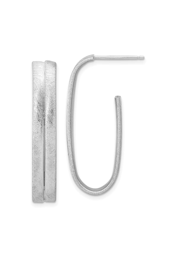 Sterling Silver Rhodium-Plated Brushed J-Hoop Post Earrings
