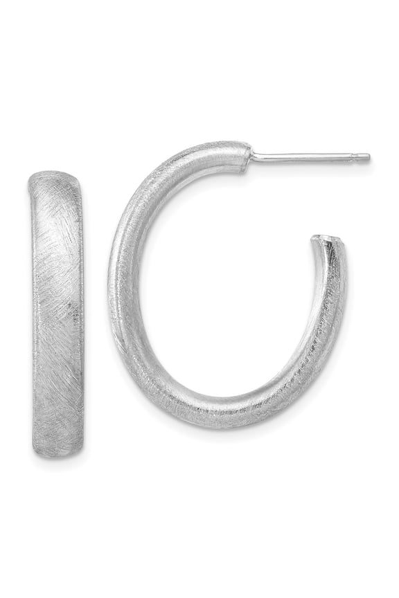 Sterling Silver Rhodium-Plated Brushed J-Hoop Post Earrings