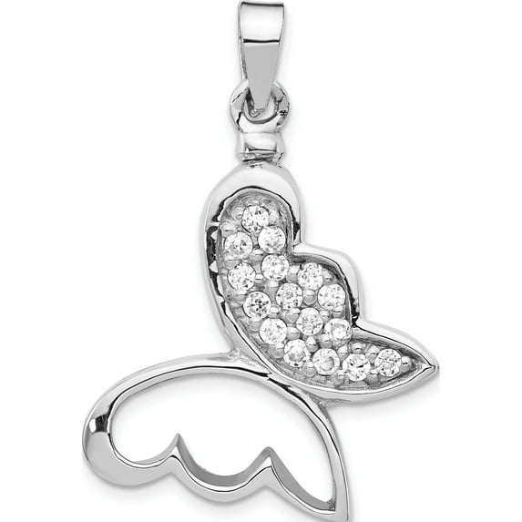 Sterling Silver Rhodium-Plated Butterfly Cz Ash Holder Pendant (29.1 X 26) Made In Thailand qp5311