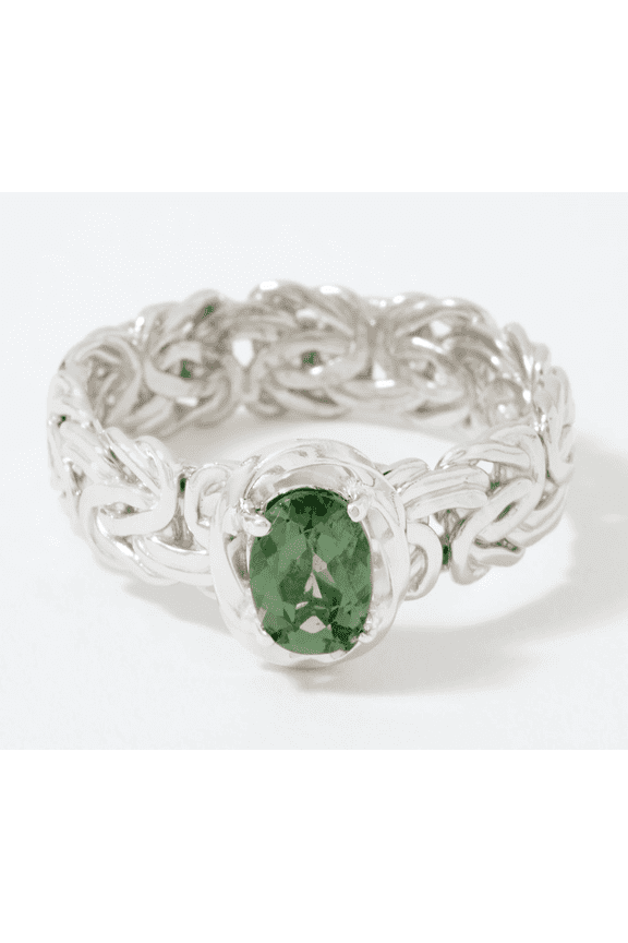 Sterling Silver Rhodium Plated Byzantine Exotic Green Apatite Gemstone Ring, Size 8