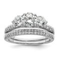 thumbnail image 1 of Sterling Silver Rhodium-Plated CZ 3-Stone Pave Band Engagement Ring Set - Size 6, 1 of 1