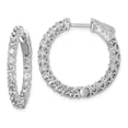 thumbnail image 1 of Sterling Silver Rhodium-Plated CZ 40 Stones In & Out Hinged Hoop Polished Earrings, 1 of 1