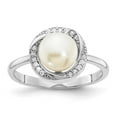 thumbnail image 1 of Sterling Silver Rhodium-Plated CZ 7-8 mm Button White FWC Pearl Ring&amp;#44; Size 8, 1 of 1
