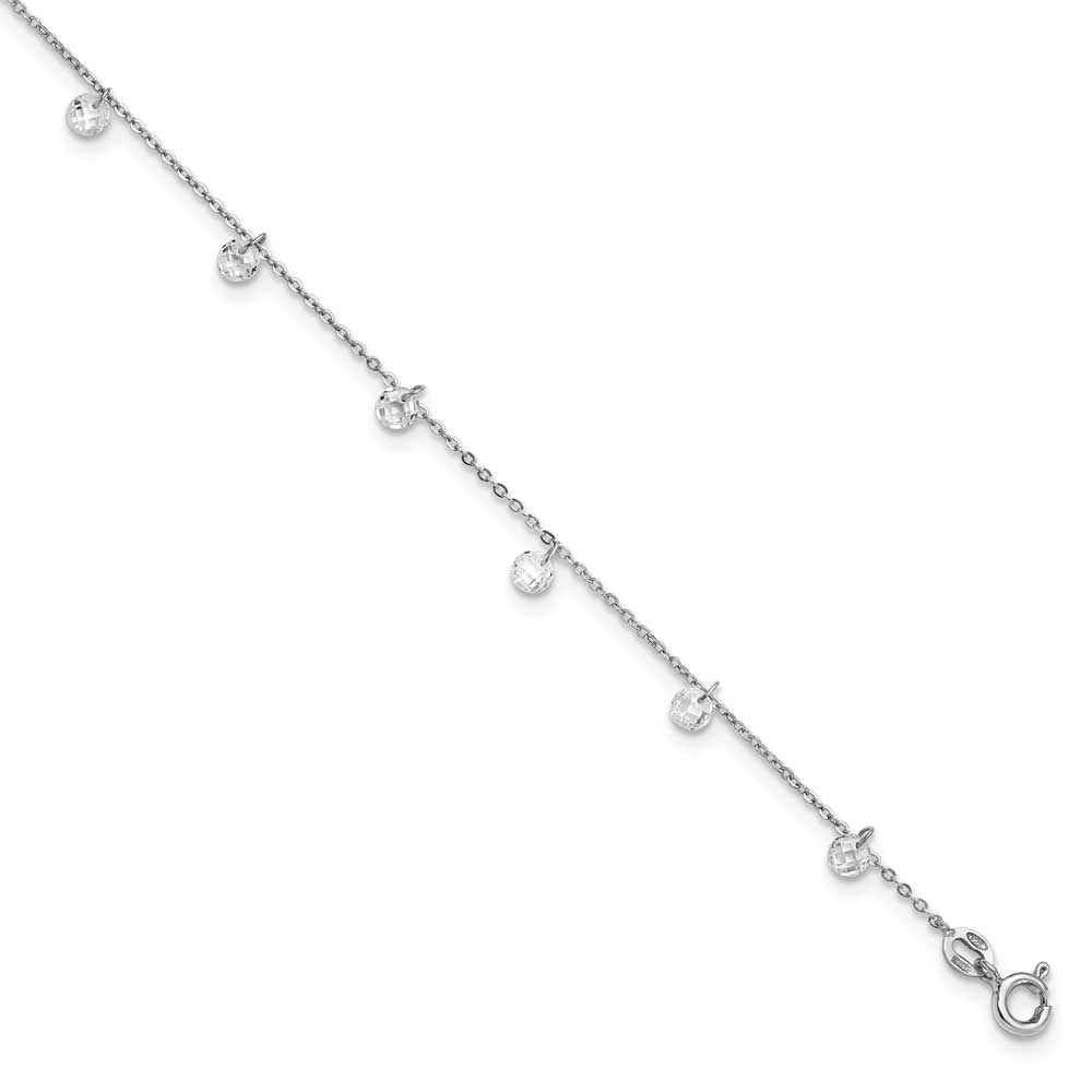 Sterling Silver Rhodium-Plated CZ Anklet
