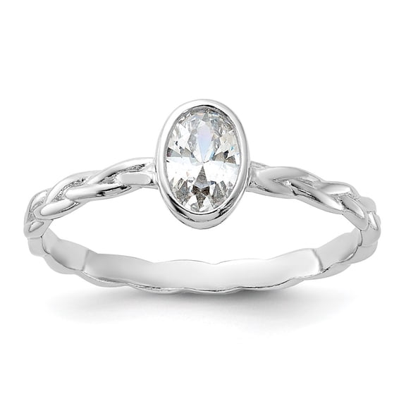 Sterling Silver Rhodium Plated CZ Braided Ring QR6961