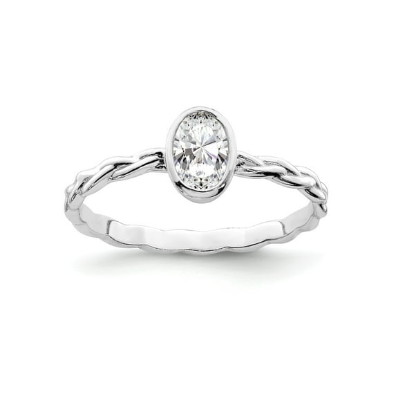 Sterling Silver Rhodium Plated CZ Braided Ring - Size 6