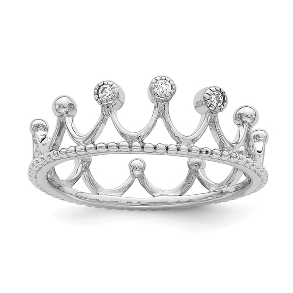Sterling Silver Rhodium-Plated CZ Crown Ring QR6984