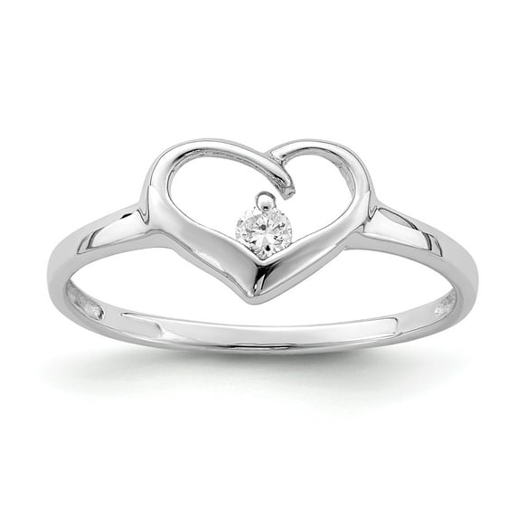 Sterling Silver Rhodium Plated CZ Heart Ring - Size 8