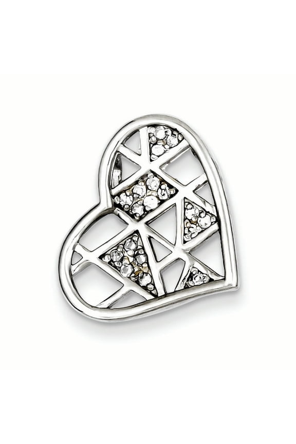 Sterling Silver Rhodium Plated CZ Heart Slide