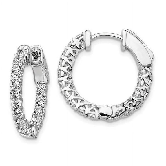 Sterling Silver Rhodium-Plated CZ In & Out Hinged Hoop Earrings, Polished