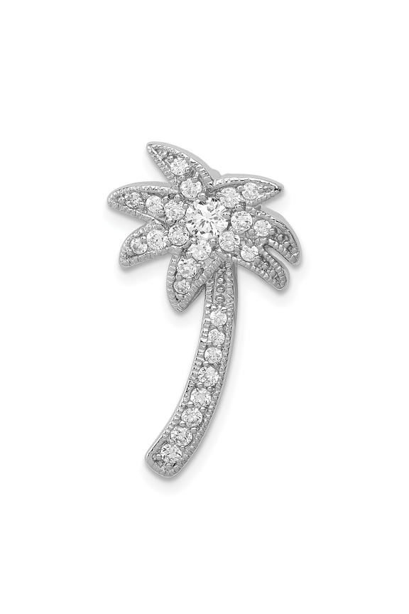 Sterling Silver Rhodium Plated CZ Palm Tree Chain Slide