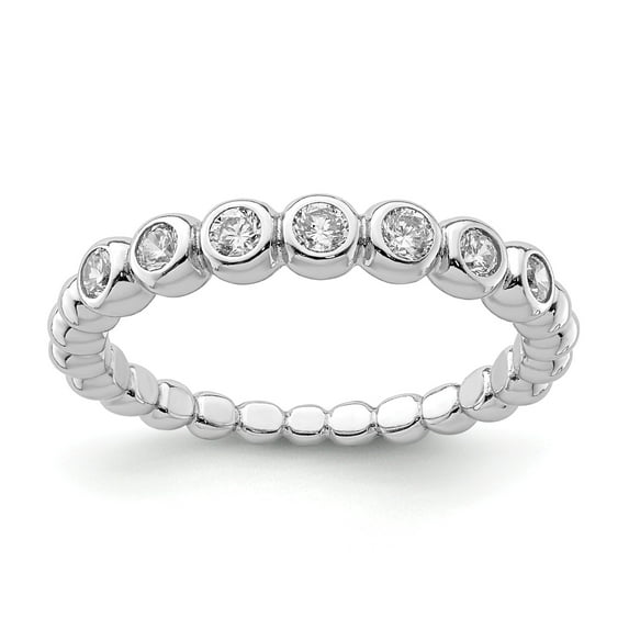 Sterling Silver Rhodium Plated CZ Ring - Size 7