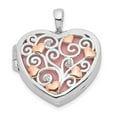 thumbnail image 1 of Sterling Silver Rhodium-Plated CZ Rose Rhodium Filigree 18 mm Heart Locket, 1 of 1