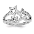 thumbnail image 1 of 925 Sterling Silver Polished Rhodium Plated Cubic Zirconia Triple Star Ring Size 6 Ring for Women, 1 of 5