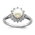 thumbnail image 1 of 925 Sterling Silver Polished Rhodium Plated Cubic Zirconia and Freshwater Cultured Pearl Ring Size 7 2mm Wide Ring for W, 1 of 2