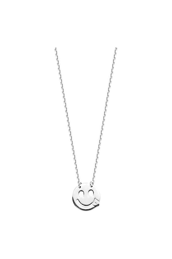 Sterling Silver Rhodium Plated Cheeky Smiley Face Adjustable Necklace - 1.6 Grams - 18 Inch