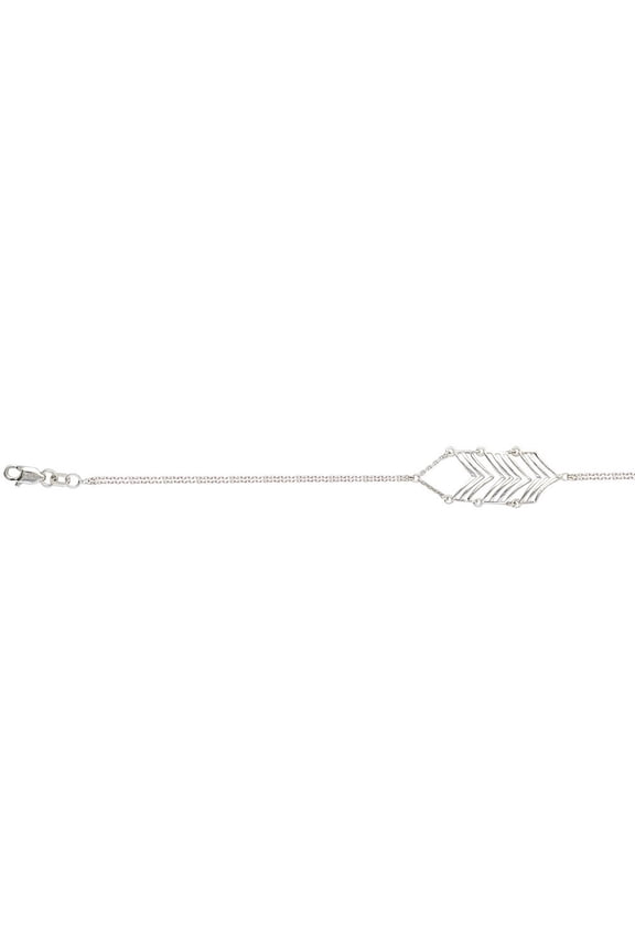 Sterling Silver Rhodium Plated Chevron Trio Adjustable Bracelet Cable Chain Lobster Lock - 7.50 Inch