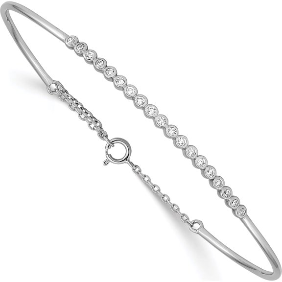 Sterling Silver Rhodium Plated Children's Cz Bangle With Safety Chain Made In Thailand qb1242