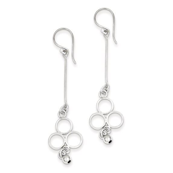 Sterling Silver Rhodium Plated Circles with Bead Dangle Earrings Sterling Silver Earrings
