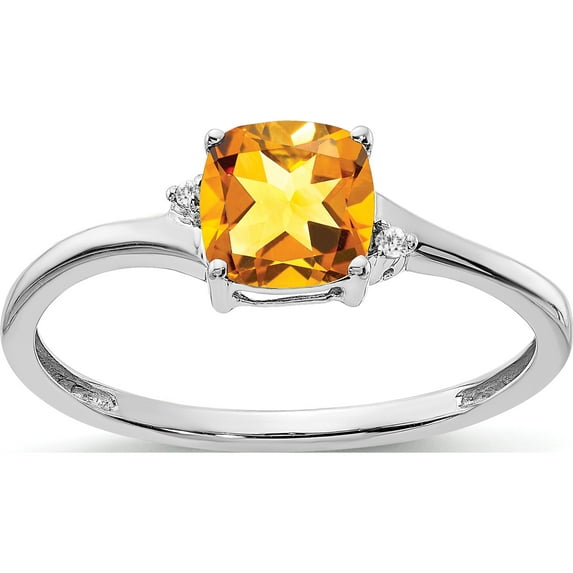Sterling Silver Rhodium-Plated Citrine And Diamond Ringsize 7 (Width 1.4) - Jbsp
