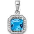 thumbnail image 1 of Sterling Silver Rhodium Plated Clear Cz And Square Blue Pendant Made In Thailand qp5265dec, 1 of 5