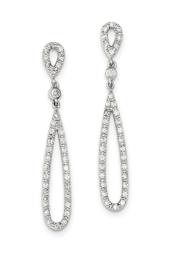 Sterling Silver Rhodium-Plated Clear Cz Teardrop Dangle Post Earrings (52 X 8) Made In China qe9293