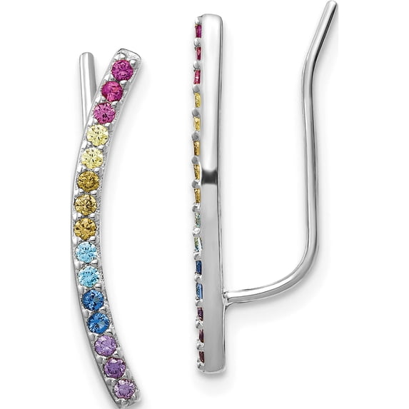 Sterling Silver Rhodium-Plated Colorful Cz Ear Climbers (20.3 X 1.96) Made In China qe14453