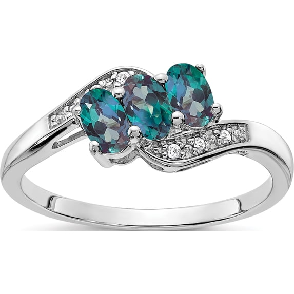 Sterling Silver Rhodium-Plated Created Alexandrite And Diamond Ringsize 7 (Width 1.8 To 2.25) - Jbsp