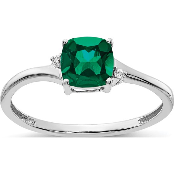 Sterling Silver Rhodium-Plated Created Emerald And Diamond Ringsize 7 (Width 1.4) - Jbsp
