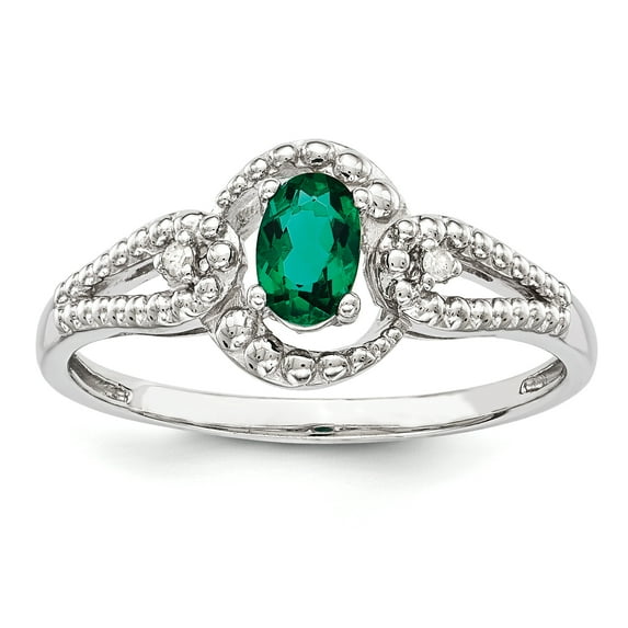 Sterling Silver Rhodium-Plated Created Emerald & Diam. Ring (Size 8) Made In India qbr16may-8