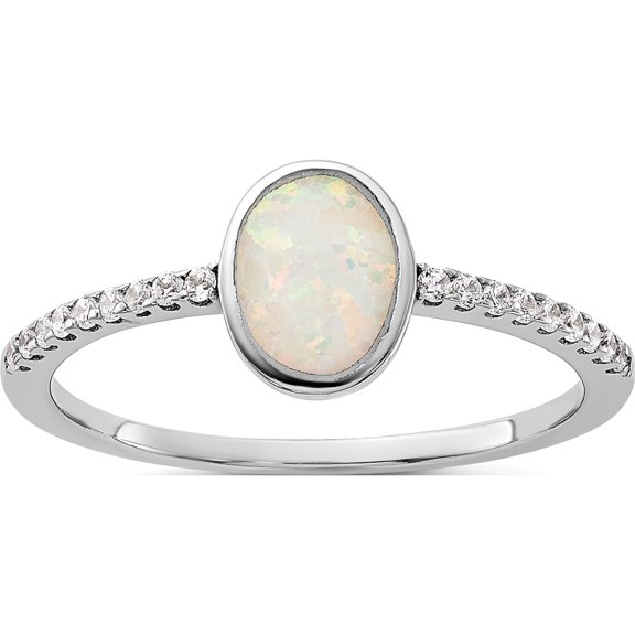 Jewelry by Sweet Pea Sterling Silver Rhodium-plated Created Opal and CZ Ring