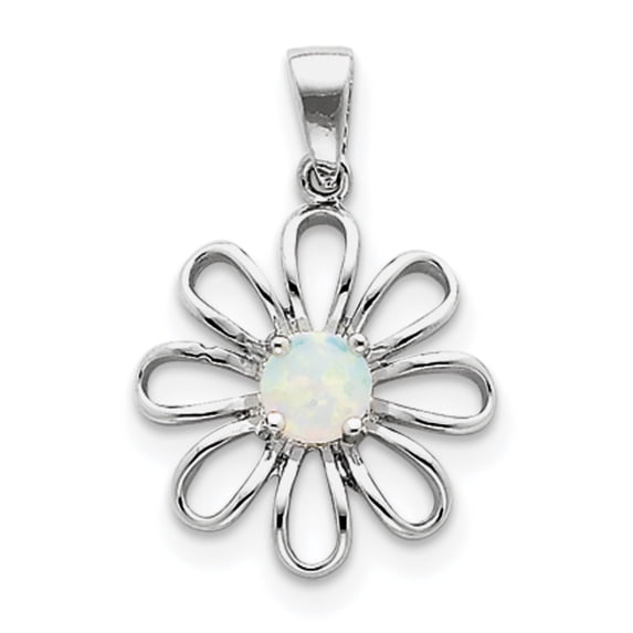 Sterling Silver Rhodium Plated Created Opal Daisy Slide (27 X 20) Made In China qp1192