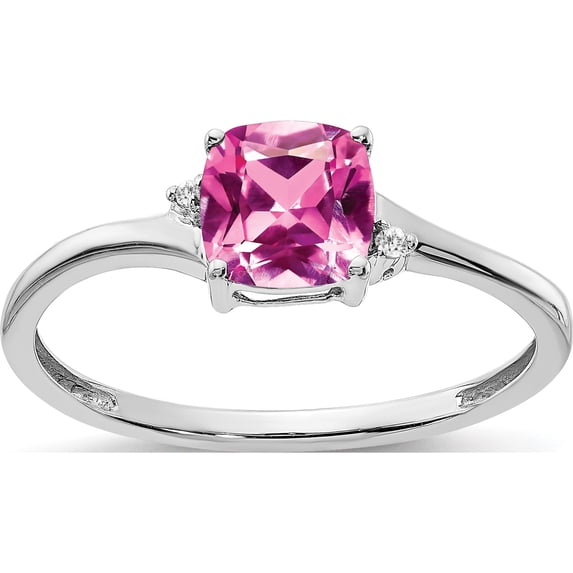 Sterling Silver Rhodium-Plated Created Pink Sapphire And Diamond Ringsize 8 (Width 1.4) - Jbsp