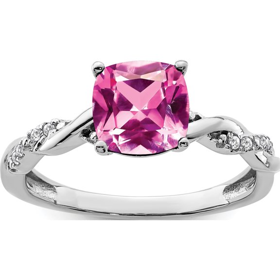 Jewelry by Sweet Pea Sterling Silver Rhodium-plated Created Pink Sapphire and Diamond Ring