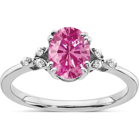 Jewelry by Sweet Pea Sterling Silver Rhodium-plated Created Pink Sapphire/Diamond Ring