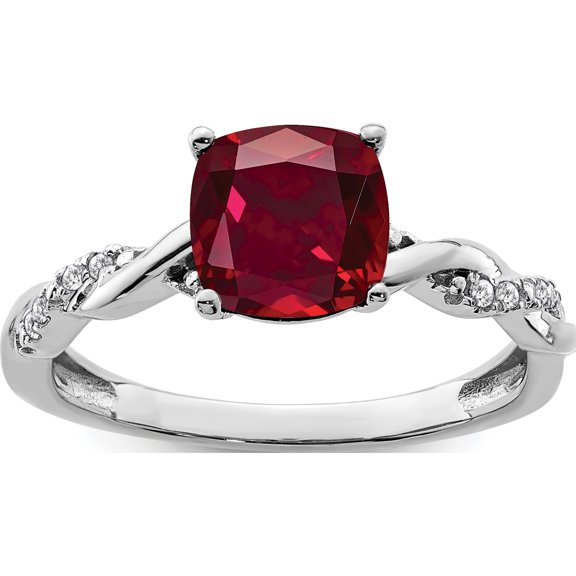 Jewelry by Sweet Pea Sterling Silver Rhodium-plated Created Ruby and Diamond Ring