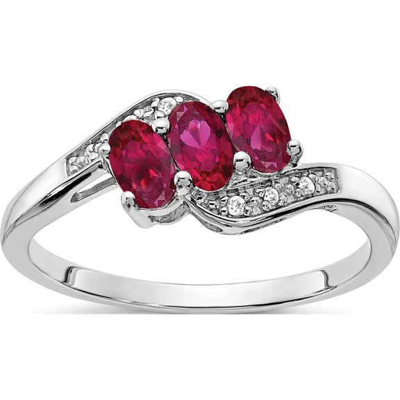 Sterling Silver Rhodium-Plated Created Ruby And Diamond Ringsize 7 (Width 1.8 To 2.25) - Jbsp