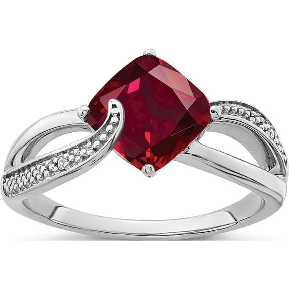 Jewelry by Sweet Pea Sterling Silver Rhodium-plated Created Ruby and Diamond Ring