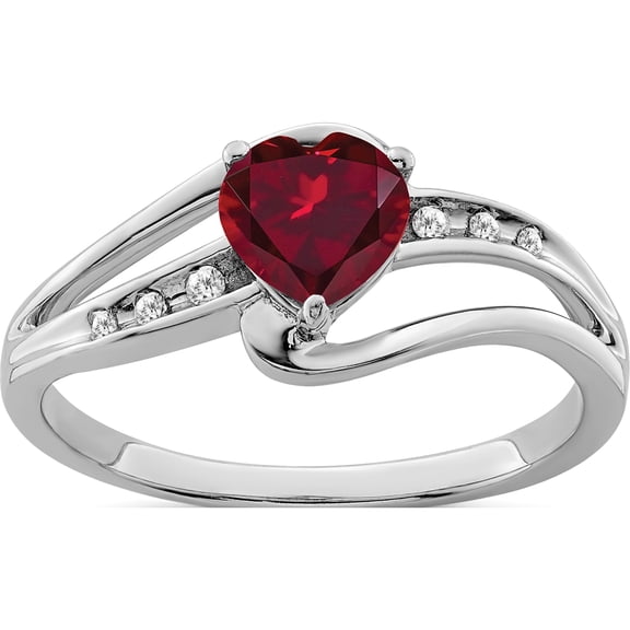 Sterling Silver Rhodium-Plated Created Ruby And Diamond Ringsize 8 (Width 1.4 To 4.7) - Jbsp