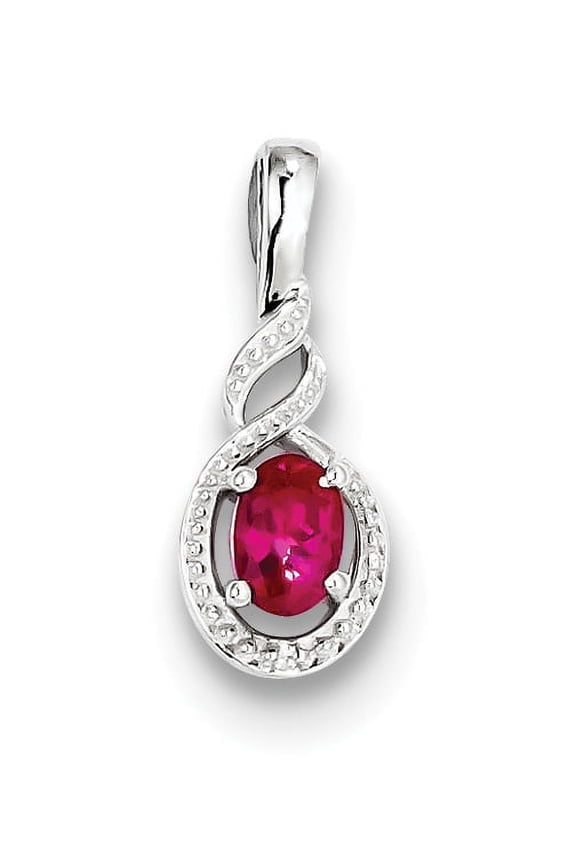 Sterling Silver Rhodium-Plated Created Ruby & Diam. Pendant (13 X 7) Made In India qbpd18jul