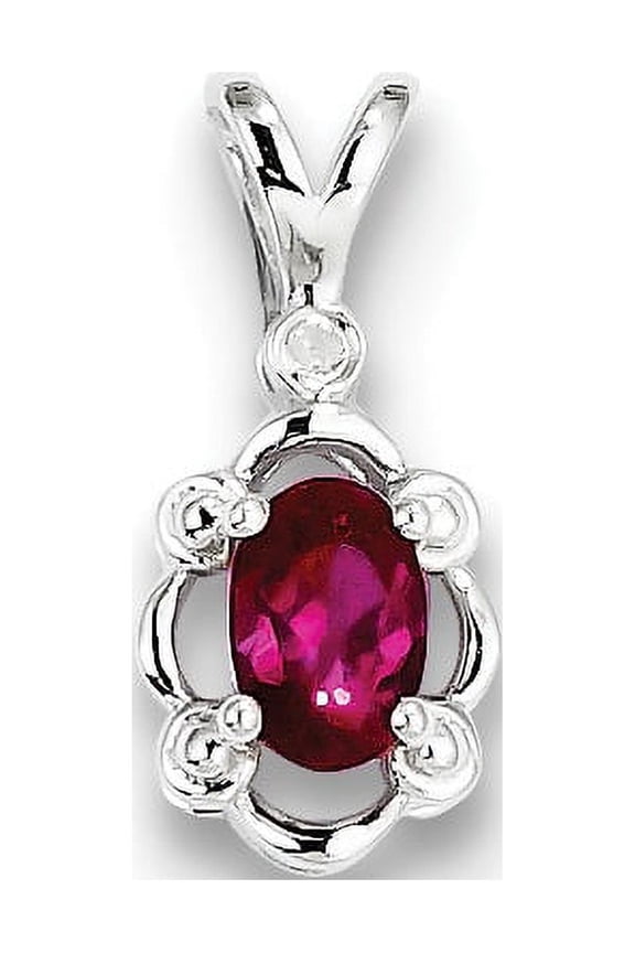 Sterling Silver Rhodium-Plated Created Ruby & Diam. Pendant (17 X 8) Made In India qbpd21jul