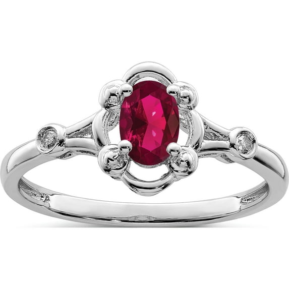 Sterling Silver Rhodium-Plated Created Ruby & Diam. Ring (Size 10) Made In India qbr21jul-10