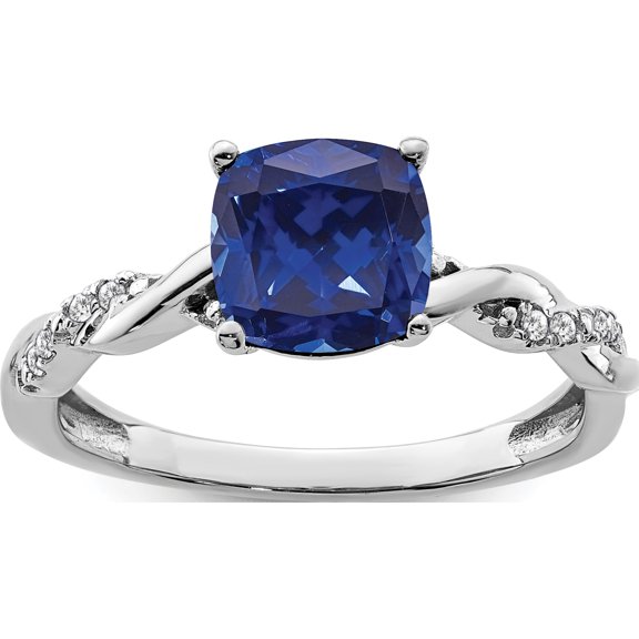 Jewelry by Sweet Pea Sterling Silver Rhodium-plated Created Sapphire and Diamond Ring
