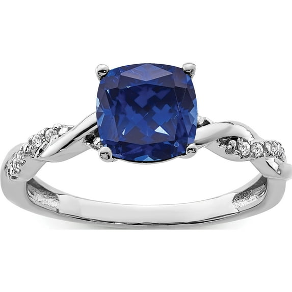 Sterling Silver Rhodium-Plated Created Sapphire And Diamond Ringsize 8 (Width 1.75 To 3) - Jbsp
