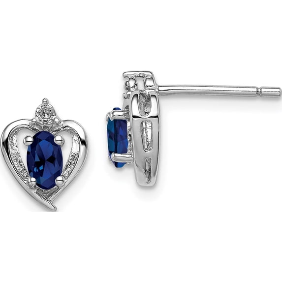 Sterling Silver Rhodium-Plated Created Sapphire & Diam. Earrings (10 X 7) Made In India qbe19sep