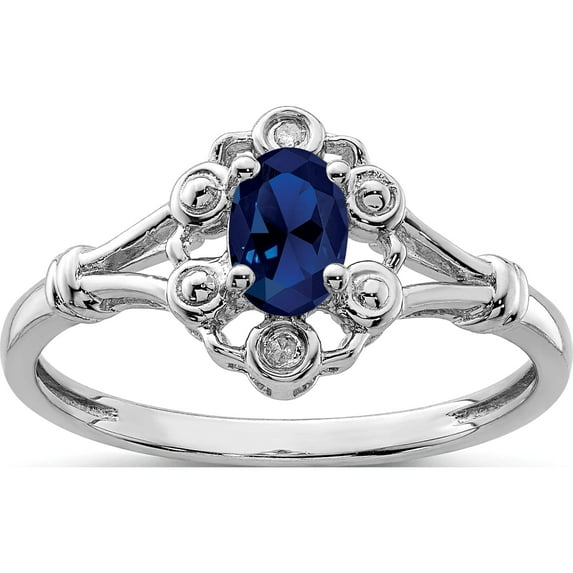 Sterling Silver Rhodium-Plated Created Sapphire & Diam. Ring (Size 7) Made In India qbr22sep-7