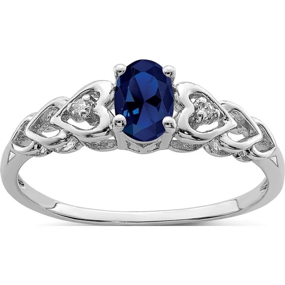 Jewelry by Sweet Pea Sterling Silver Rhodium-plated Created Sapphire & Diam. Ring