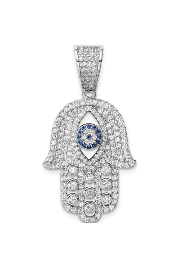 Sterling Silver Rhodium-Plated Created Spinel & White Cz Hamsa Pendant (37.68 X 20.56) Made In China qc9449