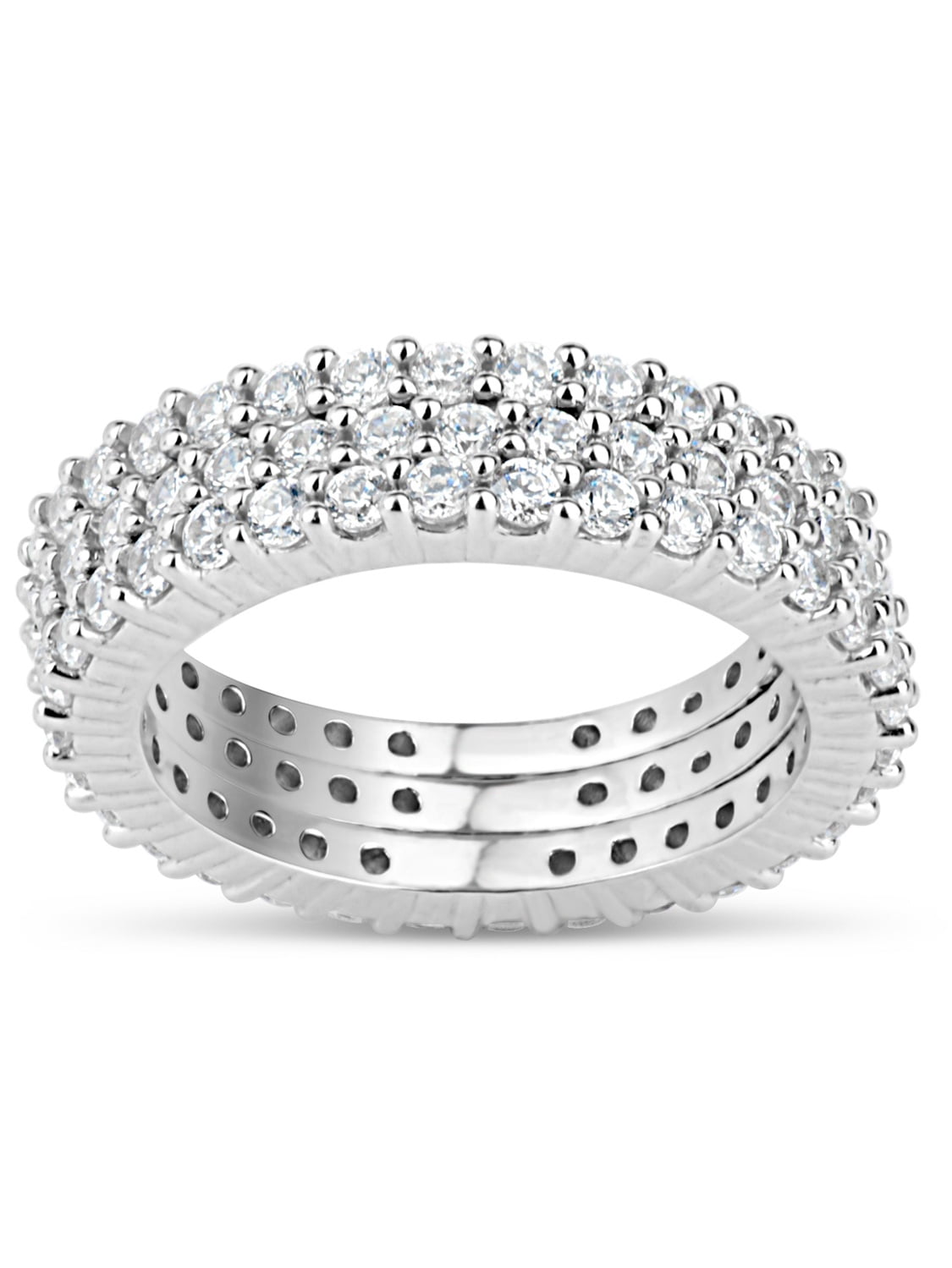 Sterling Silver Rhodium Plated Created White Sapphire 3 pieces Eternity Ring Set